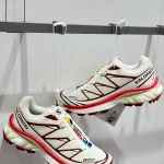 Salomon XT-6 in White&Red&Brown Color-block, unisex design, ideal for trail running and daily casual wear. - Image 2