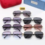 Gucci Webbing Logo Double‑Bridge Half‑Rim Metal Frame Aviator Gradient Sunglasses - Image 2