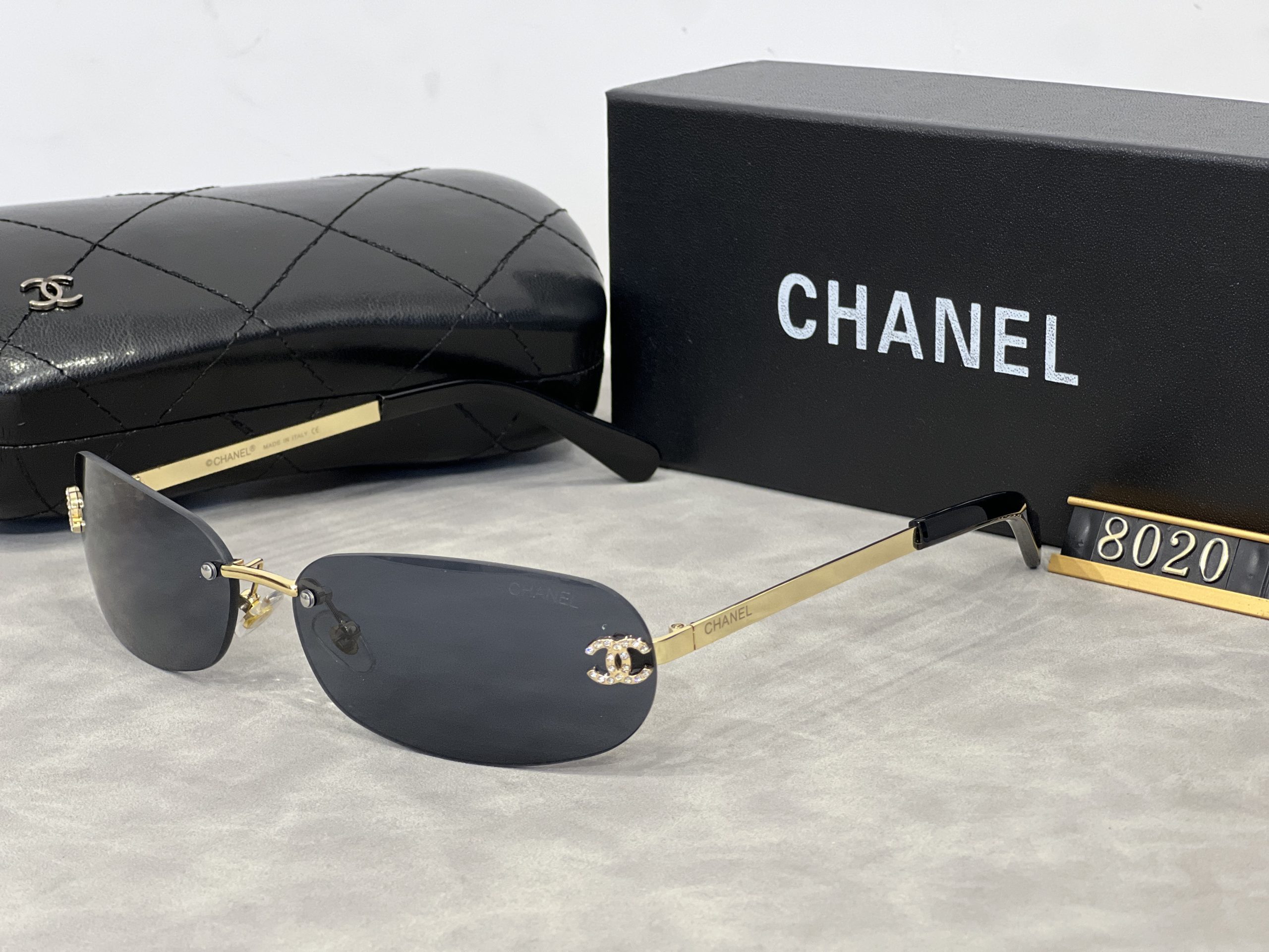 b4cb51da Chanel Fashion Retro Rimless Metal Rounded Narrow Square Sunglasses - Image 1