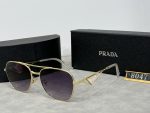 Prada Triangle‑Logo Metal Frame Sunglasses with Gradient Lenses, Polygonal / Butterfly / Double‑Bridge Frame