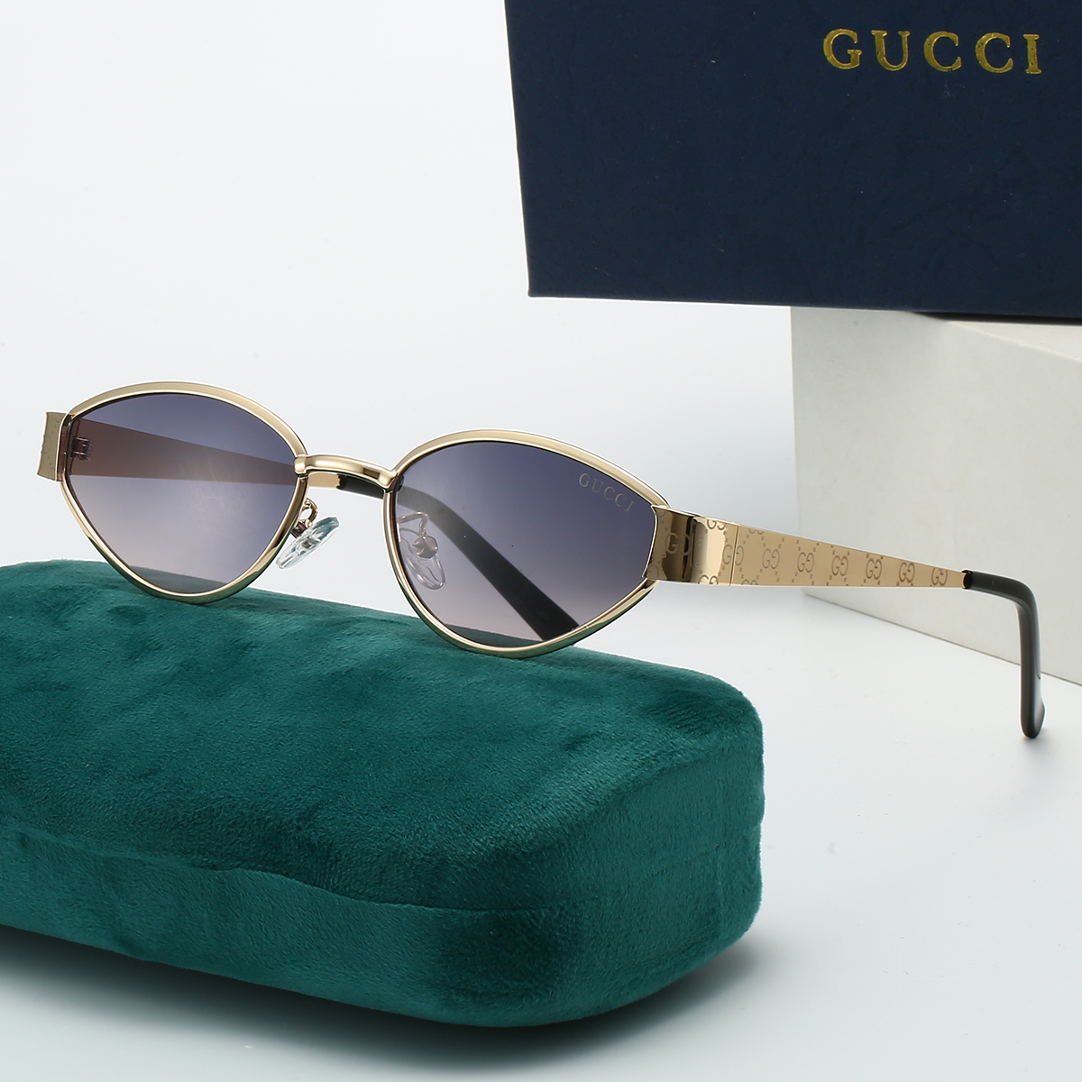 f81aad2a Gucci Vintage All‑Over GG Pattern Temple Metal Small‑Frame Sunglasses,Oval/Cat‑Eye - Image 1