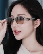 Prada Triangle‑Logo Metal Frame Sunglasses with Gradient Lenses, Polygonal / Butterfly / Double‑Bridge Frame - Image 20