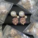 Dior Pink Floral Faux Pearl Letter Charm Stud Earrings - Image 5