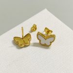 VCA Butterfly Stud Earrings, White Mother-of-Pearl / Blue Turquoise - Image 5