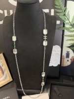 Chanel geometric square transparent sugar green emerald cut pendant necklace