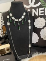 Chanel geometric square transparent sugar green emerald cut pendant necklace - Image 10