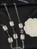 Chanel geometric square transparent sugar green emerald cut pendant necklace - Image 3