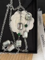 Chanel geometric square transparent sugar green emerald cut pendant necklace - Image 8