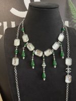 Chanel new geometric square retro grandmother's green water drop transparent sugar pendant necklace - Image 14