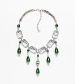 Chanel new geometric square retro grandmother's green water drop transparent sugar pendant necklace