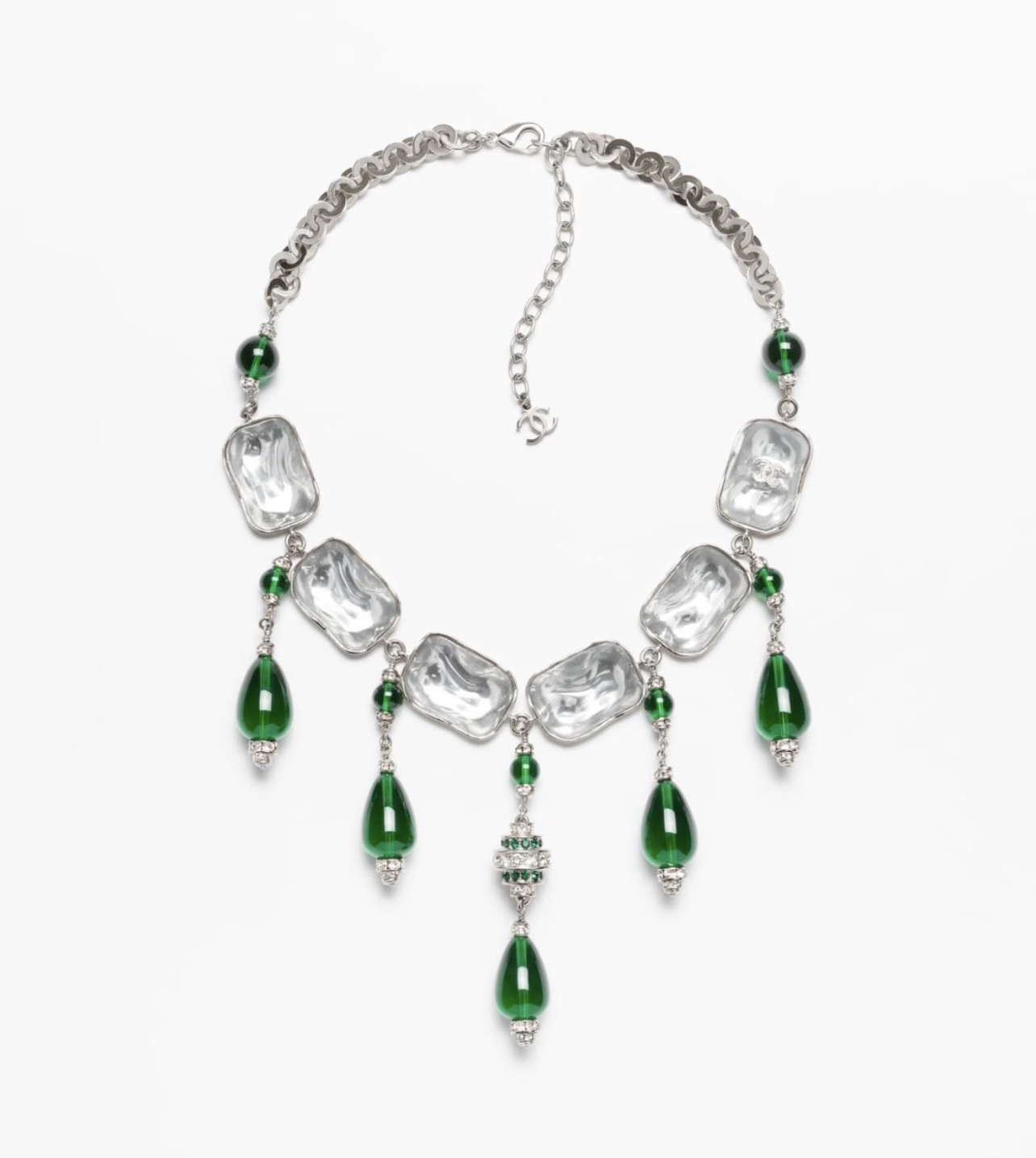 wsxc1789123083987_3 Chanel new geometric square retro grandmother's green water drop transparent sugar pendant necklace - Image 1
