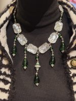 Chanel new geometric square retro grandmother's green water drop transparent sugar pendant necklace - Image 10