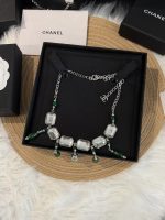 Chanel new geometric square retro grandmother's green water drop transparent sugar pendant necklace - Image 8