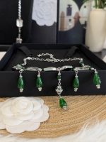 Chanel new geometric square retro grandmother's green water drop transparent sugar pendant necklace - Image 7