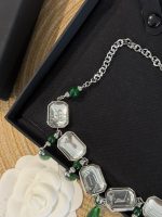 Chanel new geometric square retro grandmother's green water drop transparent sugar pendant necklace - Image 5