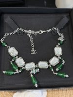 Chanel new geometric square retro grandmother's green water drop transparent sugar pendant necklace - Image 4