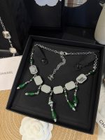 Chanel new geometric square retro grandmother's green water drop transparent sugar pendant necklace - Image 2