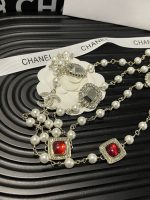 Chanel new retro-style red diamond square lava polished pearl necklace - Image 5