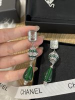 Chanel New Spinning Top Drop Earrings with Emeralds, Diamonds & Green Beads - Image 5