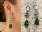 Chanel New Spinning Top Drop Earrings with Emeralds, Diamonds & Green Beads