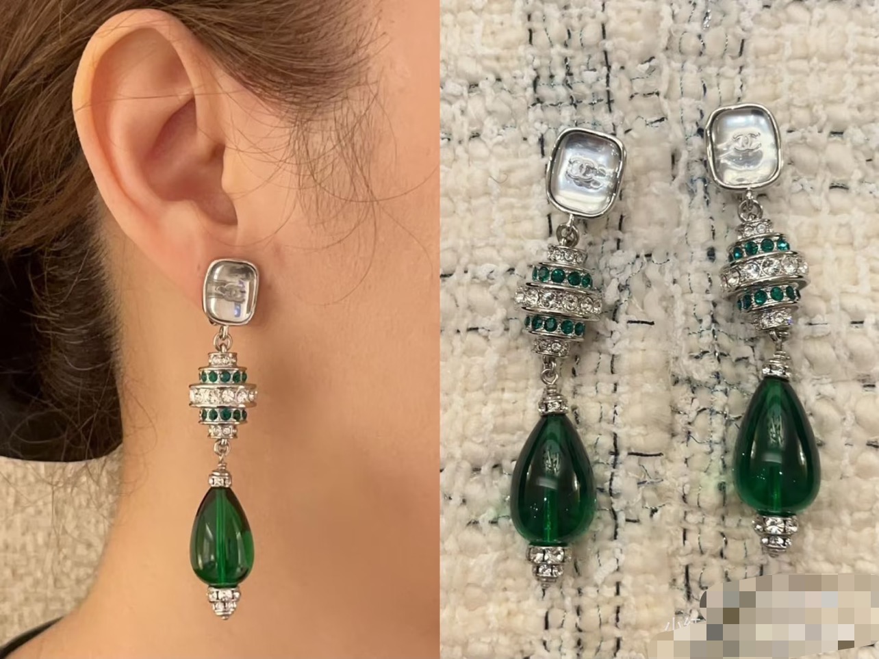 wsxc1789125339118_5 Chanel New Spinning Top Drop Earrings with Emeralds, Diamonds & Green Beads - Image 1