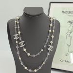 Chanel Bestselling Long Sweater Chain with White Enamel CC, Sequins, Crystal Beads, Silver-Tone Pearl