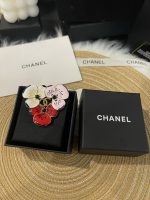 Chanel New Gold-Tone Enamel Flower Brooch with Red, White & Pink Petals - Image 6