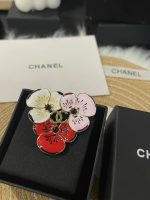 Chanel New Gold-Tone Enamel Flower Brooch with Red, White & Pink Petals