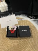 Chanel New Gold-Tone Enamel Flower Brooch with Red, White & Pink Petals - Image 5
