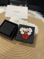 Chanel New Gold-Tone Enamel Flower Brooch with Red, White & Pink Petals - Image 3