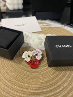 Chanel New Gold-Tone Enamel Flower Brooch with Red, White & Pink Petals - Image 2