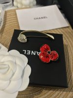 Chanel Enamel Flower Petals with Full Diamond Leaves Detachable Brooch Pin, Available in Red & White - Image 2
