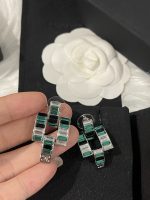 Chanel New Emerald & Silver-Tone Baguette Diamond Long Drop Earrings - Image 7