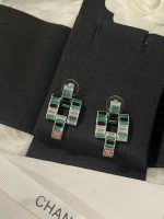 Chanel New Emerald & Silver-Tone Baguette Diamond Long Drop Earrings - Image 6