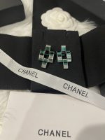 Chanel New Emerald & Silver-Tone Baguette Diamond Long Drop Earrings - Image 5