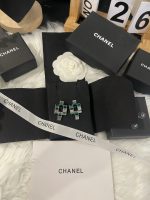 Chanel New Emerald & Silver-Tone Baguette Diamond Long Drop Earrings - Image 2