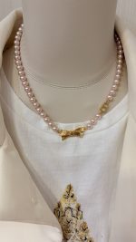 Dior 26SS New Brushed Gold Bow CD Pink Pearl Necklace / Bracelet - Image 4
