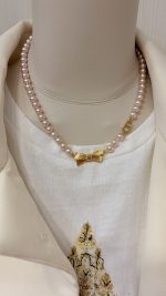 Dior 26SS New Brushed Gold Bow CD Pink Pearl Necklace / Bracelet - Image 5