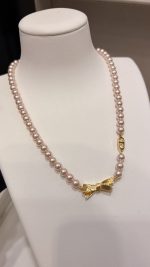 Dior 26SS New Brushed Gold Bow CD Pink Pearl Necklace / Bracelet - Image 6