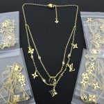 LV Volt Double Layer Monogram Flower & LV Letter Pendant Necklace with Crystals