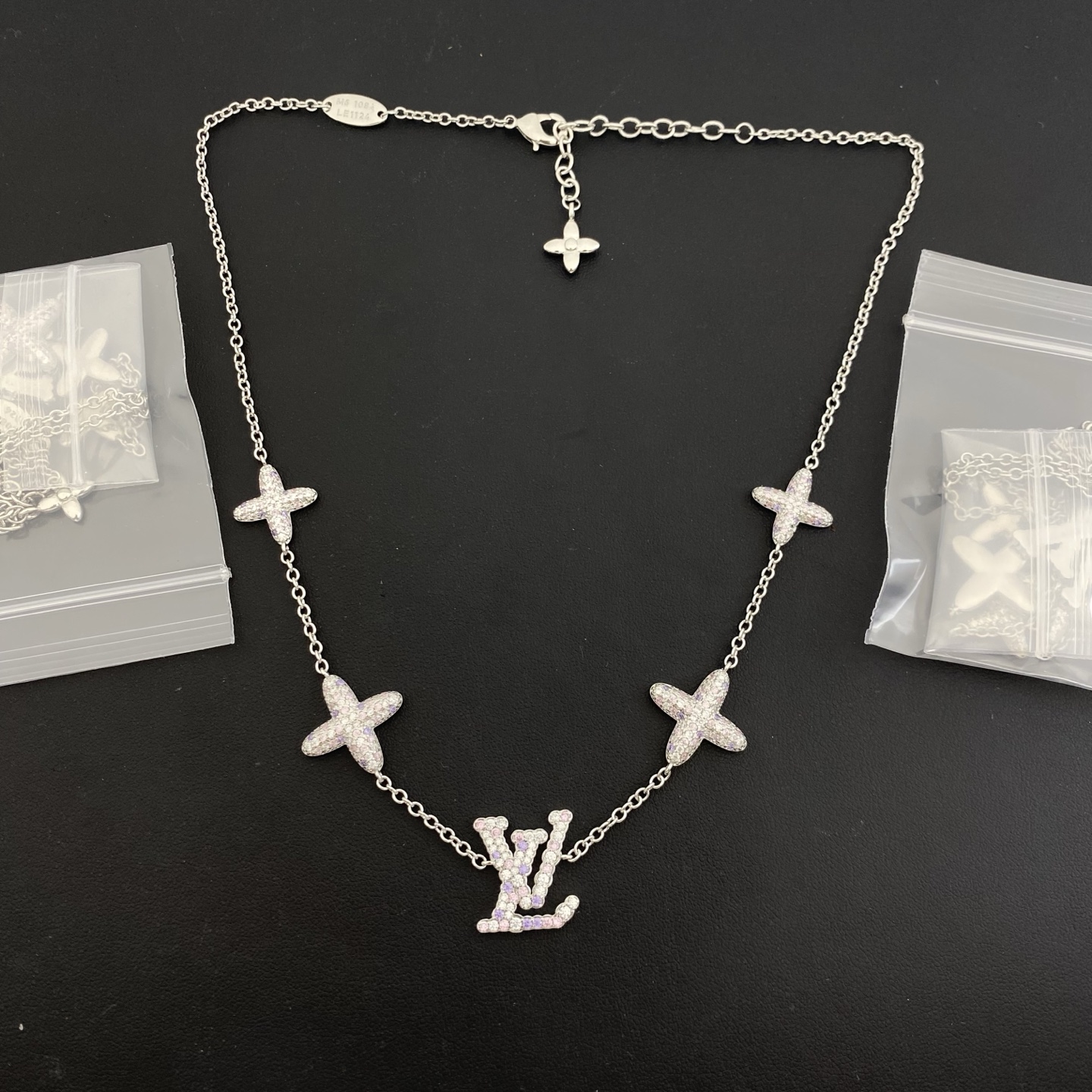 wsxc1789141590359_0 LV Letter Monogram Flower Pendant Necklace,Silver Tone - Image 1