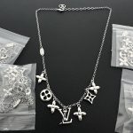 LV Letter Monogram Flower Pendant Necklace,Silver Tone - Image 2