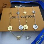 LV Gold Tone Letter & Monogram Flower Charm Pendant Necklace - Image 11