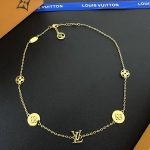 LV Gold Tone Letter & Monogram Flower Charm Pendant Necklace - Image 9