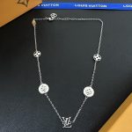 LV Gold Tone Letter & Monogram Flower Charm Pendant Necklace - Image 8