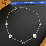 LV Gold Tone Letter & Monogram Flower Charm Pendant Necklace - Image 7