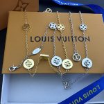 LV Gold Tone Letter & Monogram Flower Charm Pendant Necklace - Image 6