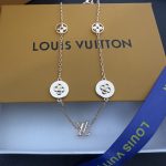 LV Gold Tone Letter & Monogram Flower Charm Pendant Necklace - Image 5