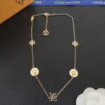 LV Gold Tone Letter & Monogram Flower Charm Pendant Necklace - Image 4