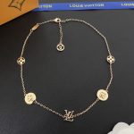 LV Gold Tone Letter & Monogram Flower Charm Pendant Necklace - Image 3